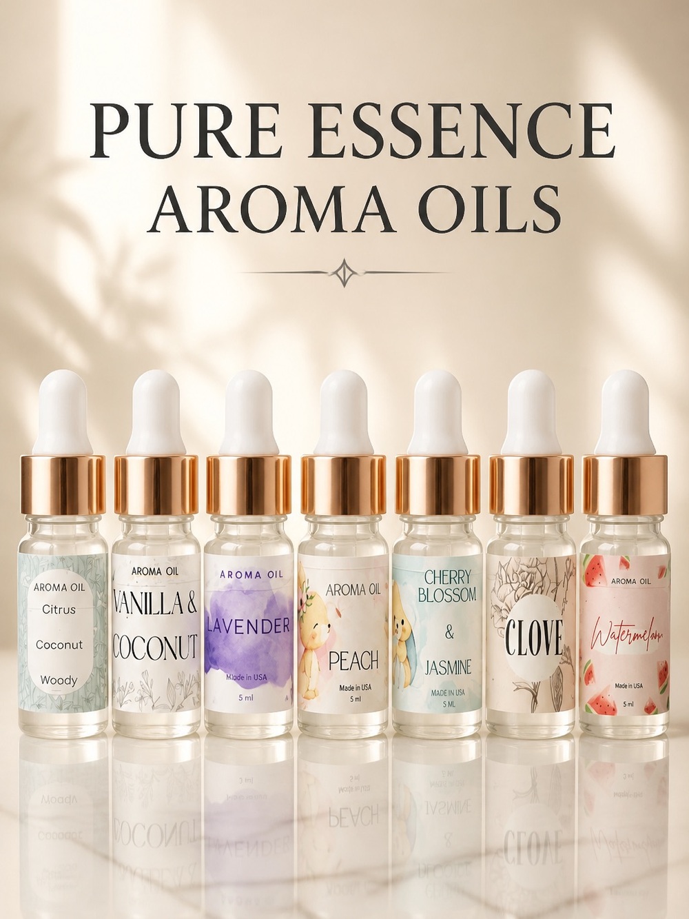 Set of 7 Aroma Oil Dropper 5ml Scented Fragrance Oils, Eco Gift Box